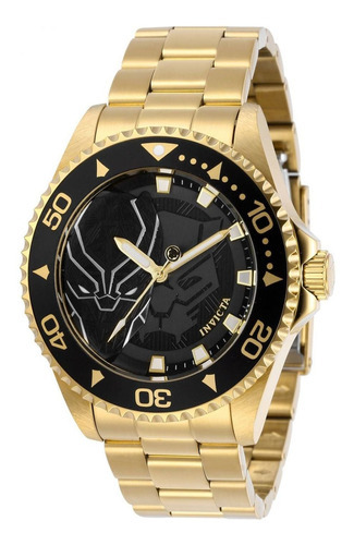 Reloj Para Caballero Invicta Marvel Black Panther 44mm Gold Color de la correa Dorado Color del bisel Dorado Color del fondo Negro