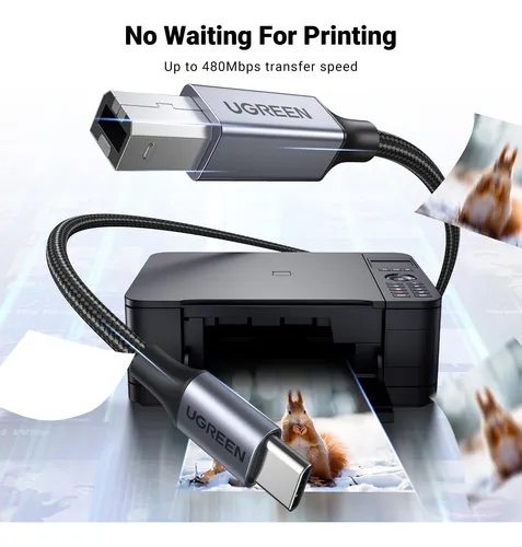 Cable De Impresora Usb C A Usb B 2.0 Ugreen De 3 M Con Reves