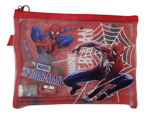 Lapicera Spiderman Cuaderno, Lápiz, Goma, Regla, Sacapuntas