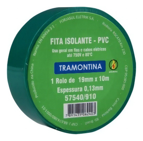 Fita Isolante Color 18mm X 10m Tramontina Cor Verde