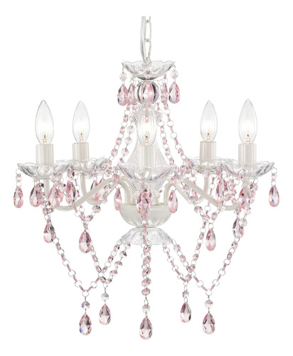 Antique House Candelabro Blanco Cristal Acrilico Rosa 5 Luz