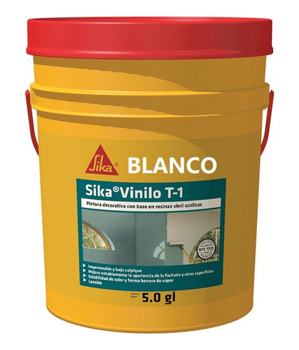 Sika Vinilo T1 Blanco Pintura Decorativa Resina X 5 Gal.