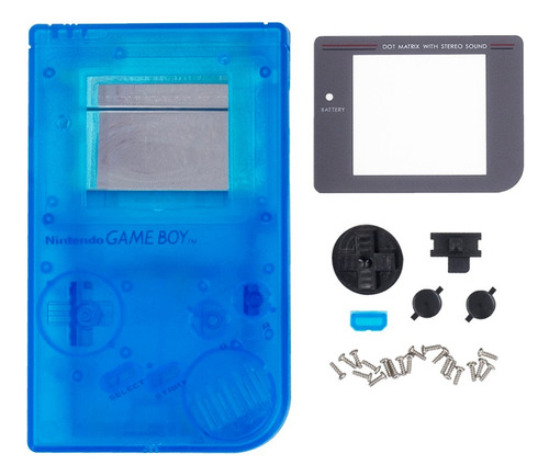 Carcasa Para Game Boy Dmg Transparente Color Azul Clear