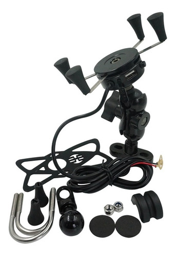Imagen 4 de 6 de Soporte Porta Celular Manillar Espejo Moto 2.1a Cargador Usb