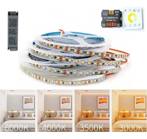 Kit Tira Led Doble Color Frio+calido+neutro Control Touch 5m