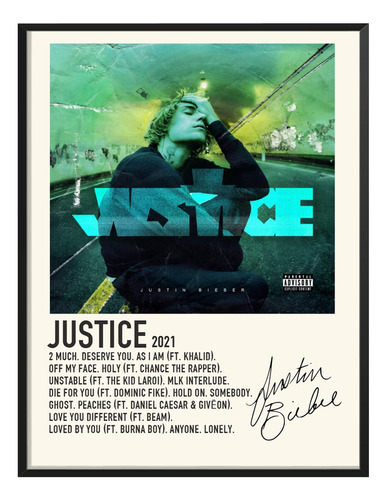 Poster Justin Bieber Album Music Tracklist Justice 80x60