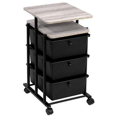  Adjustable Height 3 Drawer Cart Matte Black And Wood G...