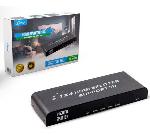 Splitter Lumi 1x4 Hub Distribuidor Hdmi 4k Fullhd Vídeo Áudio