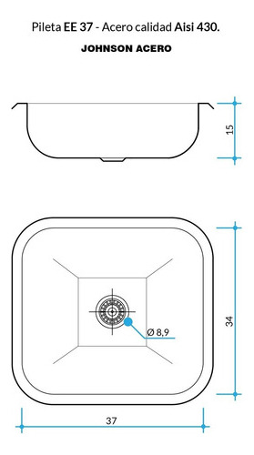 Imagen 2 de 2 de Bacha Cocina Johnson Ee37 Pileta Simple Acero 430