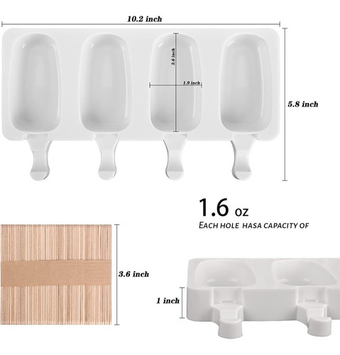 Moldes Silicona Palets Helado 4 Cavities, 50 Palos