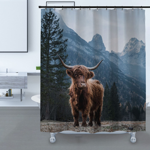 Cortina Ducha Highland Cow Divertida Bonita Baño Tela 12 72