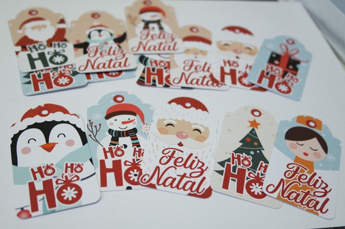 Imagem 5 de 6 de 25 Tag Cartão Para Presente Natal Papai Noel 7x4 Cm