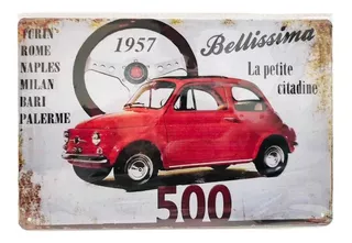 Cartel / Placa Metálica Adorno Vintage - Fiat 500