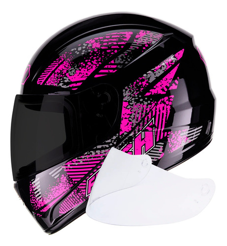 Capacete Fly F9 Flash Preto/rosa Feminino+viseira Fumê