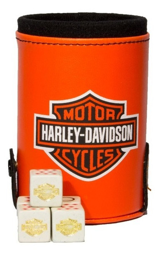 Cubilete Harley - Davidson Con Portadados. 5 Dados Grabados