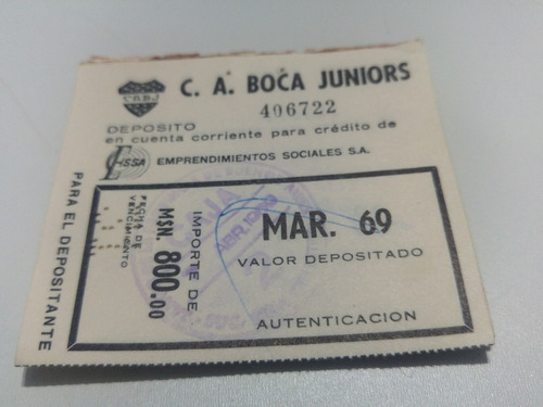 6 Recibos C A Boca Juniors Ciudad Deportiva Año 1969