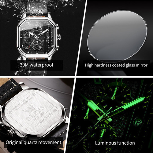 Reloj Olevs Luminous Square Con Calendario Cronógrafo