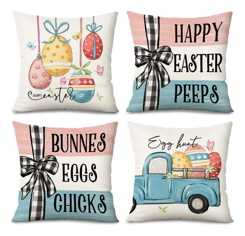 Fundas De Almohada De Pascua 18x18 Set De 4 Huevos De P...