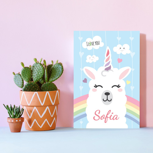 Imagem 2 de 3 de Placa Nome Personalizado Lhama Unicórnio Para Quarto 20x30c