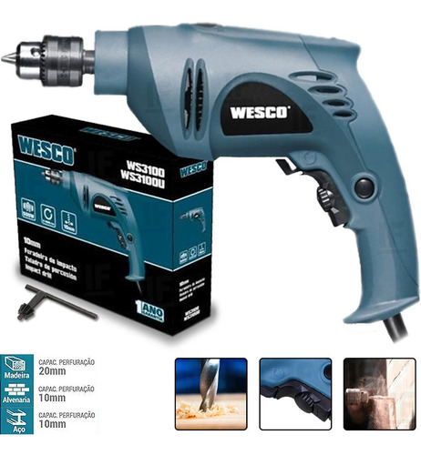 Furadeira De Impacto E Parafusadeira 3/8 500w Wesco 127v