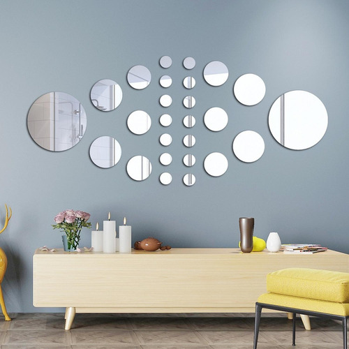 Imagen 5 de 7 de Set Acrilico Decorativo Espejo Oval Con Adhesivo Muro Pared