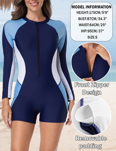 Traje De Baño De Manga Larga Mujer De Una Pieza Con Upf 50+