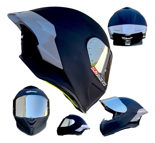 Casco Moto Xtrong Negro Plata 820 Deportivo Certificado Ktm