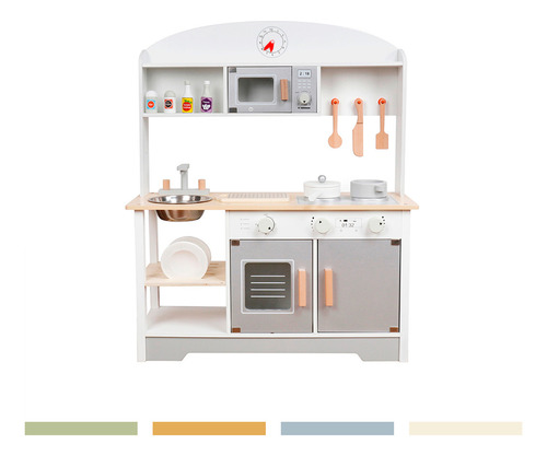 Cocina De Juguete Infantil Niños Madera 11 Accesorios Bandú Gris Claro