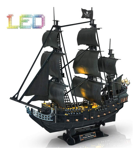 3d Puzzles Para Adultos Led Barco Pirata Queen Anne's Rev...