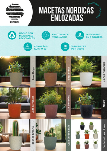 Combo X 4 - Maceta Enlozada N°19 Verde Salvia Nordica Enlozada