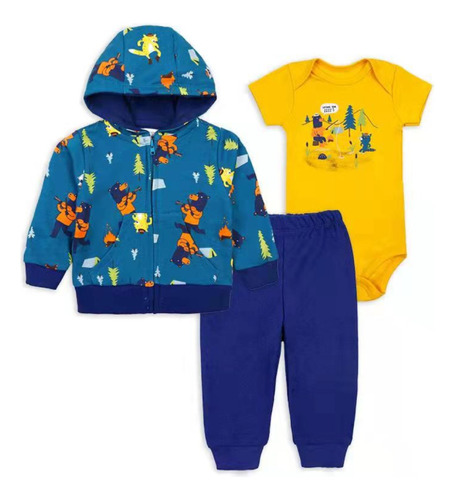 Conjunto Bebe Niño Pack 3 Piezas Poleron Pantalón Body Oso