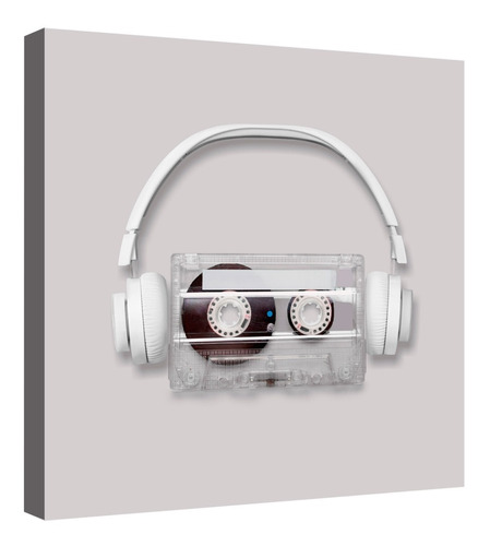 Cuadro Decorativo Canvas Casete De Audio Retro Y Auriculares