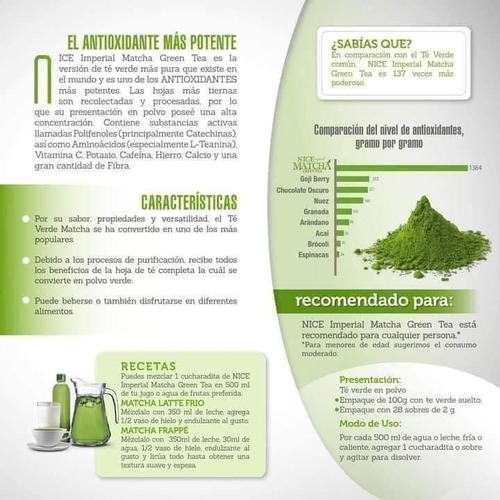 Te Verde Matcha, Elimina Toxinas, Diurético (28 Sobres)