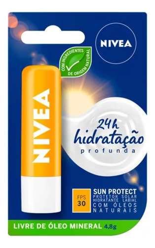 Protetor Solar Labial Nivea Fps30 4,8g 24hs De Proteção C/3