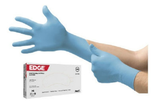 Imagen 1 de 2 de Guantes Nitrilo Ansell Edmont 82-134 Azul Mediana Medico
