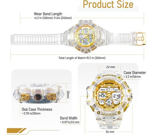 Pinidous Reloj Deportivo Digital Para Hombre, Luz Led De 7 C