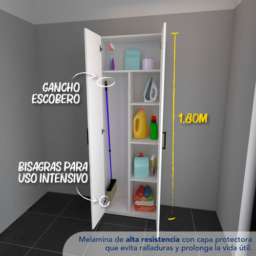 Mueble Organizador Despensero Escobero 2 Puertas 4 Estantes