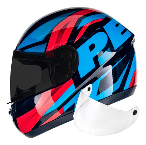 Capacete Peels Spike Maxi Azul Vermelho+ Viseira Fumê