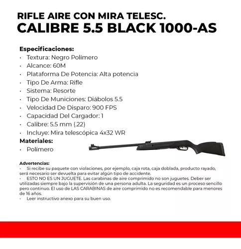 Rifle Diabolos Alta Potencia Mira Tel Gamo Black100as Cal5.5