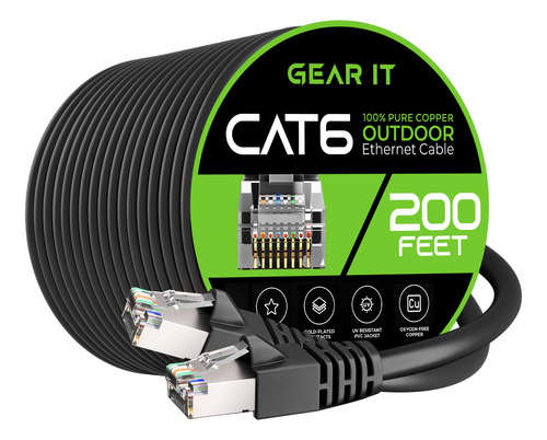 Gearit Cable Ethernet Para Exteriores Cat6 (200 Pies) 23 Awg