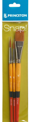 Set 3 Pinceles Princeton Mango Corto Pelo Dorado