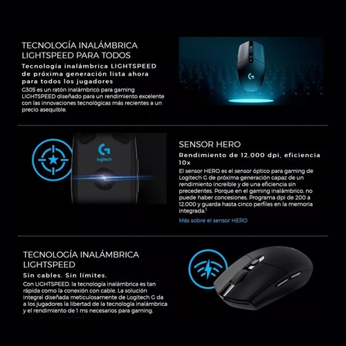 Combo Logitech Gamer Mouse Inalámbrico G305 + Pad Mouse G240