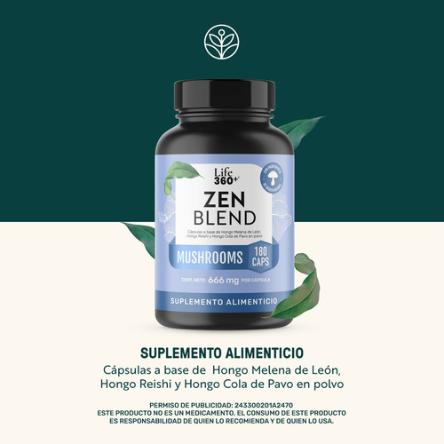 Zen Blend Life 360+ 180 Cápsulas Reishi Cola De Pavo