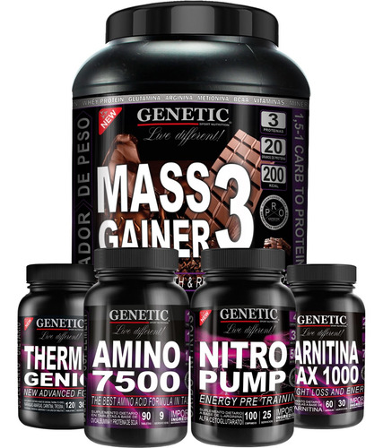 Aumento Muscular Magro Gainer 9 Aminoacidos Quemador Genetic Sabor Chocolate
