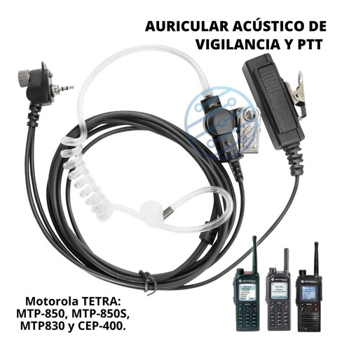 Auricular Acústico De Vigilancia Y Ptt Motorola Tetra Mtp850
