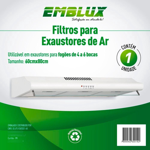 Filtro Exaustor Suggar Depurador De Ar 60x80cm Fogao 4/6boca