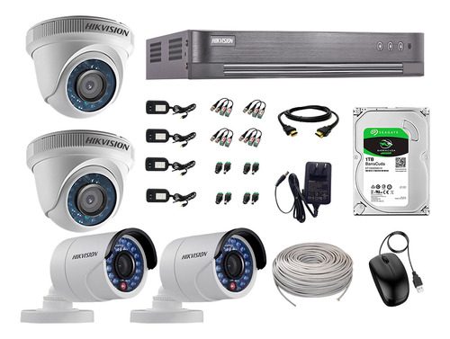 Kit 4 Camaras De Seguridad Hikvision Full Hd 1080p Completo