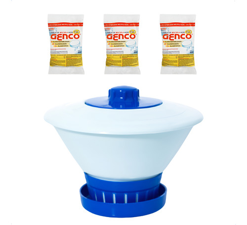 Kit Clorador Flutuador P/ Piscinas + 3und Pastilhas Cloro