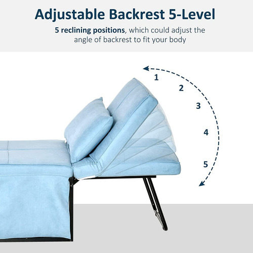 Sofa Cama Individual Plegable Color Azul Marca Homcom