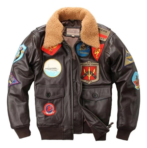 K 2022 Chaqueta De Cuero Top Gun Pilot Marrón Oscuro Hombre Yd